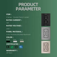 Prise murale double française 2P+T standard européenne avec volet de sécurité pour enfants, cadre en aluminium brossé noir gris or 120*86