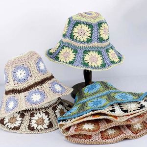<b>Summer</b> Bohemia Style Women's Handmade Crochet Bucket Straw <b>Hat</b> for Beach Wear - Product Image 1