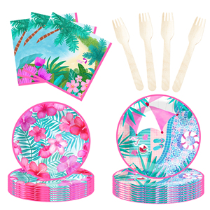 Ensemble de 8 assiettes en papier jetables à thème tropical rose DAMAI, fournitures pour fête d'anniversaire, en papier, pour 8 personnes - Product Image 4