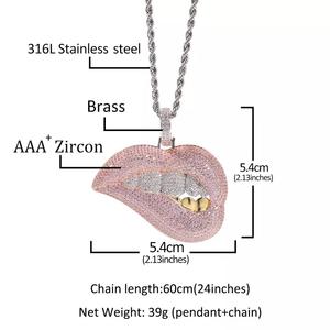 Collar con Colgante de Boca Sexy Estilo Hip Hop, Joyería de Cobre con Circonitas Rosas y Blancas, Colgante Rosa llamativo - Product Image 6