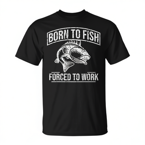 T-shirt Born To Fish Forced To Work Fishing noir pour adulte unisexe - Product Image 2