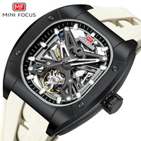 MINI FOCUS Montre mécanique automatique squelette double face pour homme, forme tonneau, aiguilles lumineuses, en alliage, best-seller