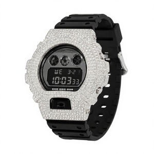 Luxury Digital <b>Watch</b> Women Stainless Steel Case Rhinestone Rectangle Dial Silicone Band - Product Image 4