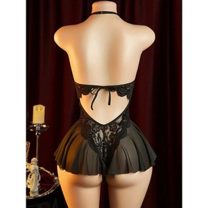 Lingerie Sexy da Donna, Body Nero Romantico con Inserti in Pizzo Semi-Trasparente, Teddy Esotico dal Fascino Passionale e Comodo da Indossare - Product Image 4