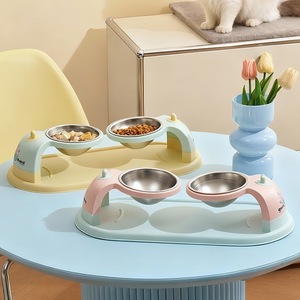 Stainless Steel Double Bowl For <b>Cats</b> And Dogs With Suspended Neck Support High Rise Non Slip Anti Tumble <b>Feeder</b> - Product Image 5