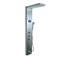 Colonne de douche multifonctionnelle en acier inoxydable brossé avec jets cascade, massage, fonction pause et pulvérisation intelligente pour usage hôtelier