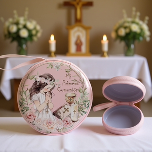 Étuis de rangement 7x3cm pour la première communion, fille, rose, avec poignée - Product Image 3