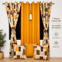 Ensemble de 7 rideaux à œillets semi-occultants personnalisés avec housses de coussin, rideaux géométriques pour le salon