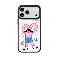 Coque de téléphone AG Feeling Black Edge avec effet doré et motif Love Girl pour iPhone 17, 17 Pro Max, 16 Pro, 15, 15 Pro Max – Coque magnétique
