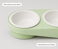 Mangeoire double inclinée pour animaux de compagnie avec bols en céramique émaillée et support en PP mat pour chats et petits chiens
