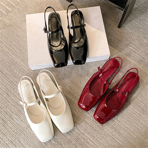 2025 New <b>Sexy</b> Ballet Square Toe Flat Sandals Ankle Strap Patent Leather White for Girls Outdoor Wear in Summer and Autumn - Product Image 1