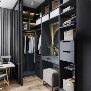 Armoire moderne de dernière génération, design intégré en bois, couleur noire, armoire sur mesure, rangement personnalisé, armoire à linge, dressing - Product Image 2