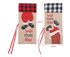 Nouvelle décoration de Table de noël père noël escalade cheminée à carreaux bouteille de vin sac rouge <span class=keywords><strong>noir</strong></span> Plaid toile de jute sac à vin - Product Image 6