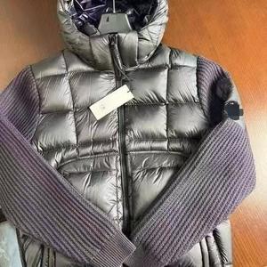 Nuova Giacca Bomber Invernale in Lana Lavorata a Maglia con Patchwork, Marca <span class=keywords><strong>Trendy</strong></span> Streetwear da <span class=keywords><strong>Uomo</strong></span> con Cappuccio, Imbottita in Piuma d'Oca Bianca - Product Image 2