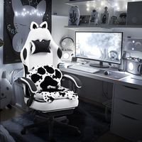 Chaise de jeu ergonomique rose pour PC Oreilles de chat mignon Refroidissement lombaire inclinable pour adultes Repose-pieds confortable pour les joueurs Bureau