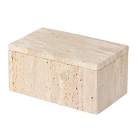 Boîte de rangement carrée en travertin style Wabi-Sabi HZX avec couvercle, motif végétal, format printemps, pour porche ou commode de salle de bain