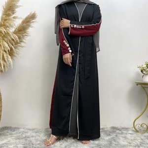 1892# Special Design Double Color Splice White Line Border Buttons Sleeves Fashionable Women Cardigan <b>Abaya</b> - Product Image 5