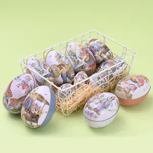 New-Arrival Easter Home Decorative Products Colored Rabbit Iron Egg Candy Eggshell Multi-design For Kids