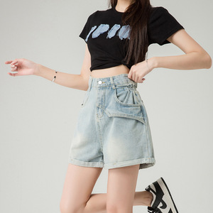 Shorts en jean <span class=keywords><strong>taille</strong></span> haute sexy pour <span class=keywords><strong>femme</strong></span>, nouvelle collection été 2026, coupe droite longue, style A-line, pour un look tendance - Product Image 2
