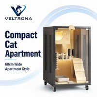 Villa de luxe moderne pour chat avec roues, grande maison pour chat en bois et verre trempé, armoire personnalisable pour plusieurs chats