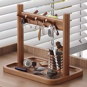Entryway <b>storage</b> rack, key <b>storage</b>, decorative solid wood hanging rack, tabletop <b>tray</b>, small item display rack - Product Image 1