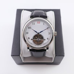 Classic High Quality Mens Luxury <b>Watch</b> Silver <b>Case</b> White Dial Black Leather Strap Automatic Tourbillon Sapphire Waterproof Power - Product Image 1