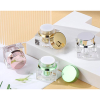 Pot de crème carré en acrylique vide 5G de luxe, emballage cosmétique fantaisie en plastique, pot blanc, rose, vert avec couvercle pour crème de soin et crème visage