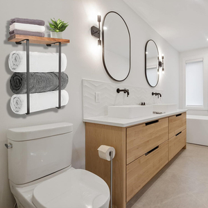 Estante de baño montado en la pared de doble poste Organizador de almacenamiento de toallas domésticas de metal Almacenamiento y decoración de baño pequeño - Product Image 3