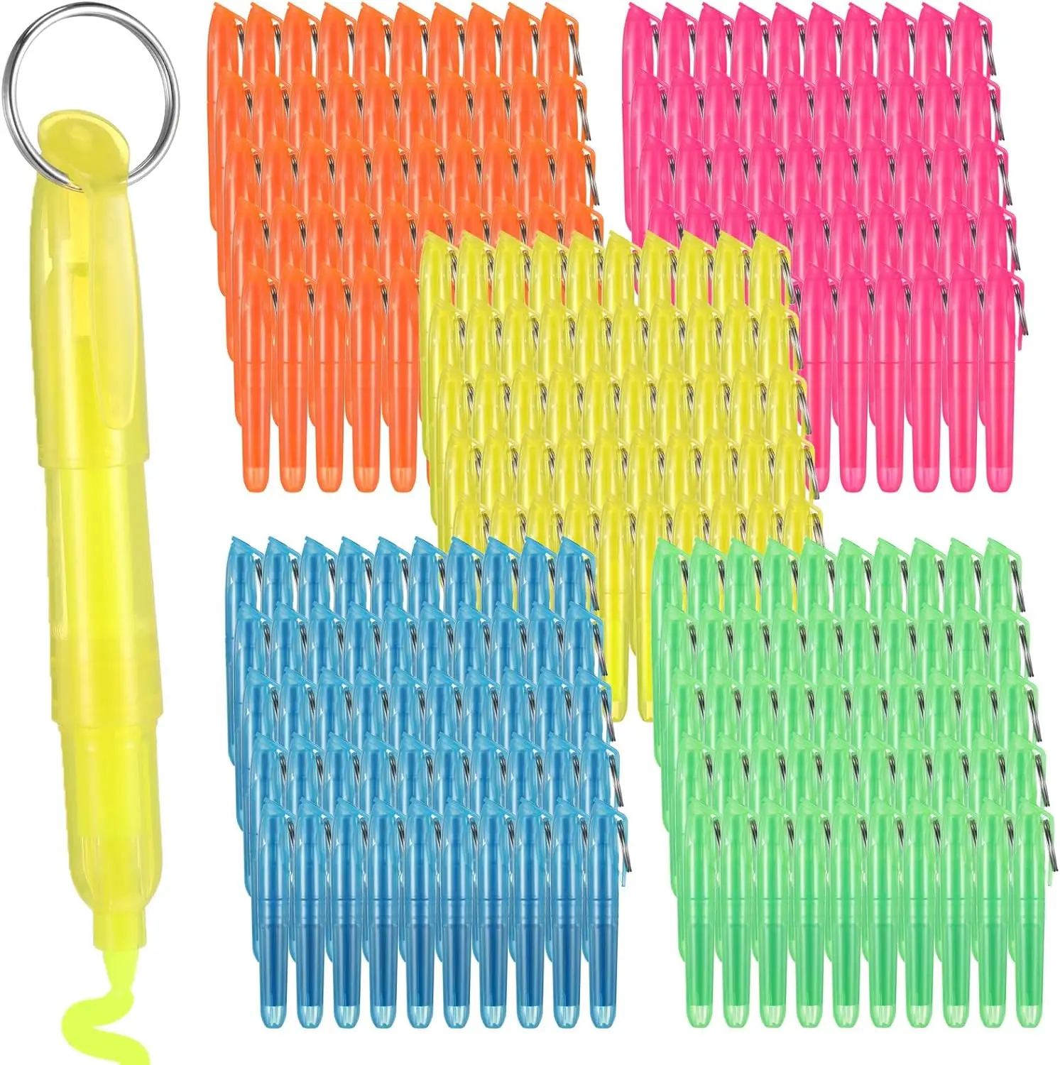 Mini Highlighters Assorted Colors with Key Ring Chisel Tip Highlighter Markers Fluorescent Mini Pens for Nurses