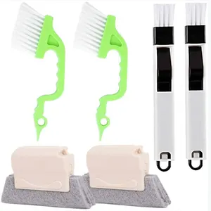  CL049 6 pièces 2 en 1, balayeuse de rebord de fenêtre, rainure à main, fente de porte coulissante, brosse de nettoyage des lignes de carreaux, brosse dépoussiéreur de stores de fenêtre