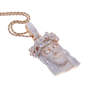 Bling or Rose argent deux tons plaqué glacé Hip Hop hommes bijoux plein pavé CZ grand lourd jésus pièce pendentif - Product Image 2