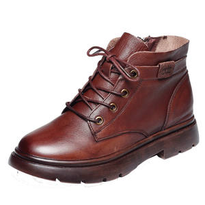 Botas de Invierno para Mujer, Estilo Británico, Retro, de Piel Vacuna, con Cordones, Tacón Plano, Botines - Product Image 5