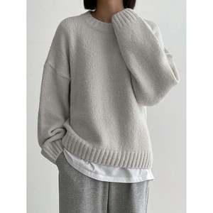Pull décontracté d'hiver à col rond et épaules tombantes pour femme, en tricot noir avec motif géométrique, en polyester - Product Image 5