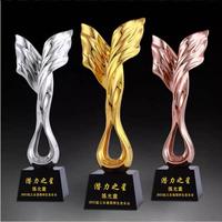Vente en gros 27cm de hauteur or argent bronze résine aile d'ange plaque de cristal trophée de cristal prix