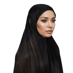Châle islamique d'hiver en mousseline pour femme, foulard hijab instantané effet soie, bonnet long - Product Image 5