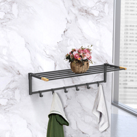 WIREKING Étagère murale pliable à double niveau en bambou avec design gain de place pour vêtements et séchage du linge