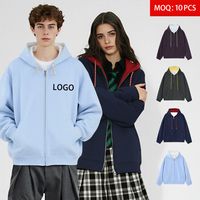 Hoodie Unisex 350GSM dengan Tali Serut Kontras, Resleting Penuh, Kantong Samping Berlapis, Logo Custom Heat Transfer, Model Oversize