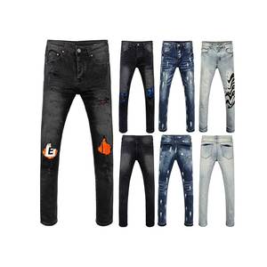 2025 Newest Breathable Solid Streetwear High Quality <strong>Vintage</strong> Ripped Straight Leg Mens Denim Jeans Fashion - Product Image 4