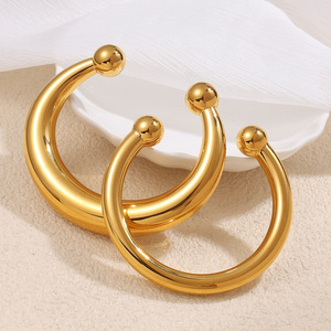 Bracelet ouvert en acier inoxydable plaqué or 18 carats, bijoux de mode unisexe, design rond, Sz272g Sz272s Sz273g - Product Image 2