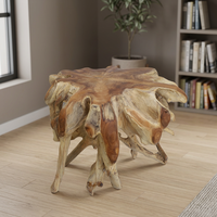Table basse en racine de teck traditionnelle écologique Gubuk Bali (rond) avec cadre en bois au design moderne pour le salon, meubles de maison