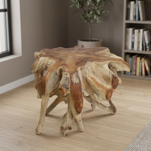 Table basse en racine de teck traditionnelle écologique Gubuk Bali (rond) avec cadre en bois au design moderne pour le salon, meubles de maison - Product Image 3