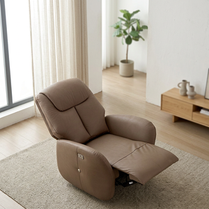 Fauteuil inclinable moderne en cuir marron avec base pivotante réglable en métal pour salon et mobilier de maison - Product Image 2