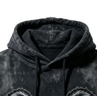 Sweat à capuche vintage déchiré avec broderie ailes d'ange, coupe oversize ample, style streetwear