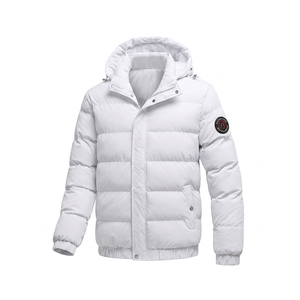 Abrigo de lana lavada color canela para hombre con logo de insignia, chaqueta acolchada informal impermeable de corte regular con cuello alto - Product Image 2