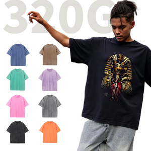 Shengshi T-shirt pour adultes en coton 320 grammes de lavage à l'acide Tendances décontractées O-cou travail doux avec logo personnalisé en vrac Tee en vrac pour l'équipe - Product Image 1