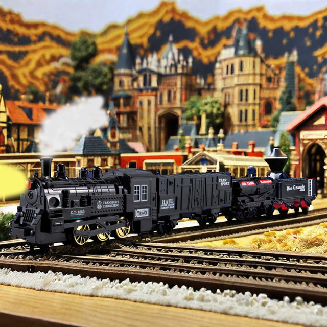 STEM Christmas Vintage Electric Train Track Model Plastic Railway Toy Train with Smoke,Musical,Light