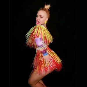 Body con Frange Colorate e Strass, Costume da Ballo per <span class=keywords><strong>Donna</strong></span>, Abito Luminoso per Spettacoli in Nightclub e Cantanti - Product Image 5