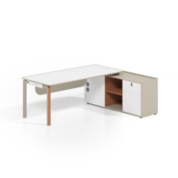 Bureau de direction moderne en forme de L en panneaux MDF de qualité E1, écologique, résistant aux rayures, avec armoire de rangement