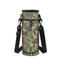 Sac de transport pour bouteille d'eau personnalisé avec imprimé botanique tropical en feuilles de noix de coco et bandoulière réglable