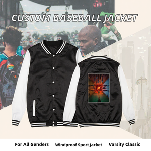 <b>Black</b> White Men's <b>Varsity</b> <b>Jacket</b> Contrast Color Baseball <b>Jacket</b> Regular Fit Button Front Fleece Lined Casual Outerwear - Product Image 2